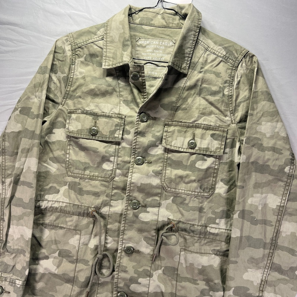 American Eagle Jacket Mens Medium Green Camo Button Up Military Utility Workwear